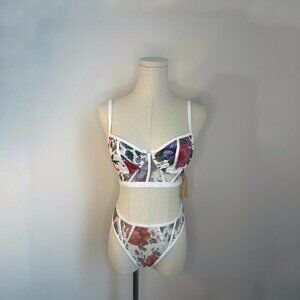 Cosabella White Red Blue And Green Floral Lingerie Set